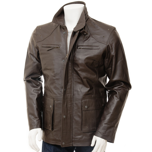 MEN'S LEATHER JACKET IN BROWN: CARMEL