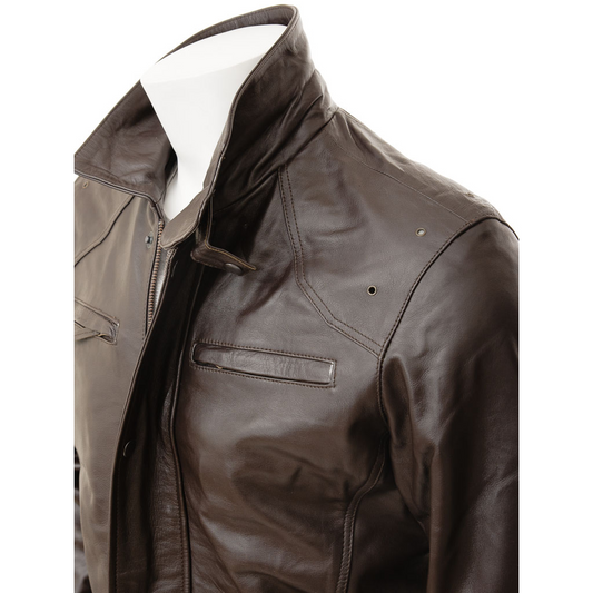 MEN'S LEATHER JACKET IN BROWN: CARMEL