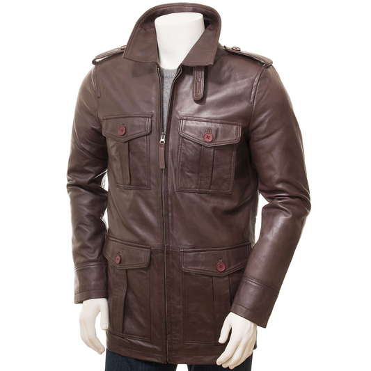 MEN'S BROWN LEATHER COAT: CARROLL