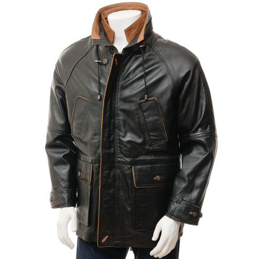 MEN'S LEATHER COAT IN BLACK: CHESTER