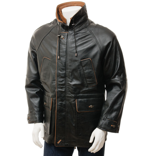 MEN'S LEATHER COAT IN BLACK: CHESTER