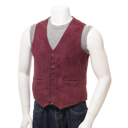 MEN'S BURGUNDY SUEDE VEST: DAYTON