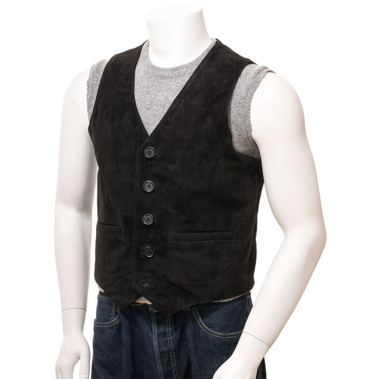 MEN'S CLASSIC BLACK SUEDE VEST: DAYTON