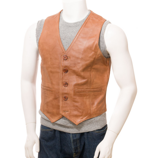 MEN'S CLASSIC TAN LEATHER VEST: DAYTON