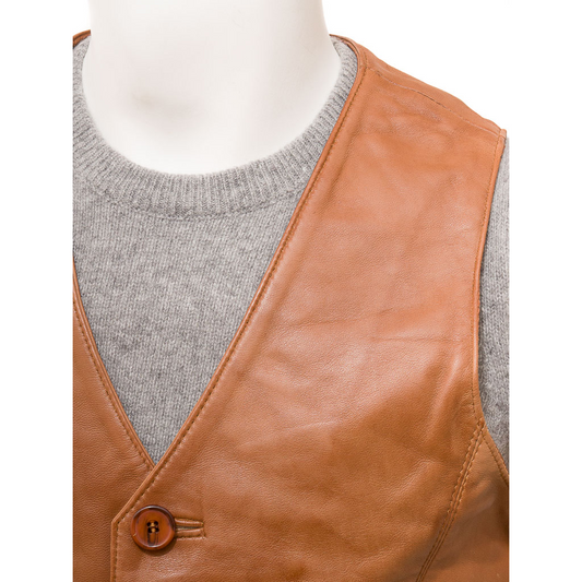 MEN'S CLASSIC TAN LEATHER VEST: DAYTON