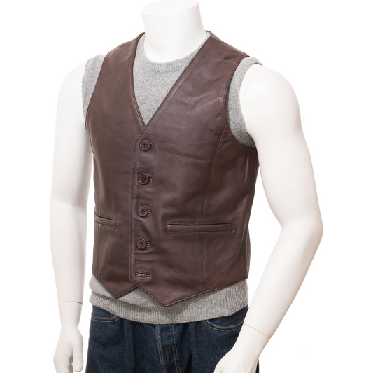 MEN'S BROWN LEATHER VEST: DAYTON