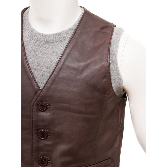 MEN'S BROWN LEATHER VEST: DAYTON