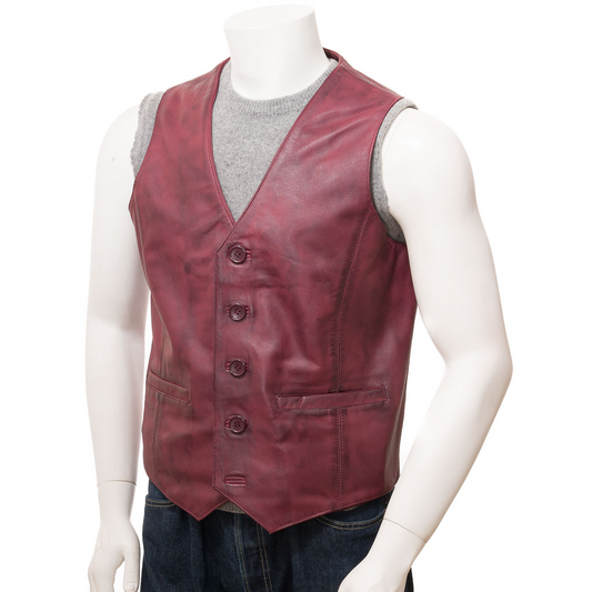 MEN'S CLASSIC BURGUNDY LEATHER VEST: DAYTON