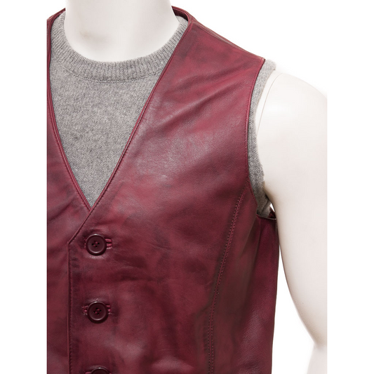 MEN'S CLASSIC BURGUNDY LEATHER VEST: DAYTON
