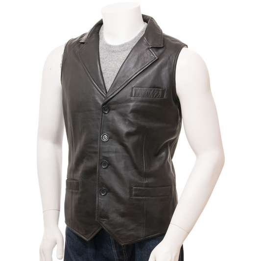 MEN'S CLASSIC BLACK LEATHER VEST: DANBY