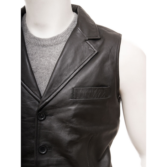 MEN'S CLASSIC BLACK LEATHER VEST: DANBY