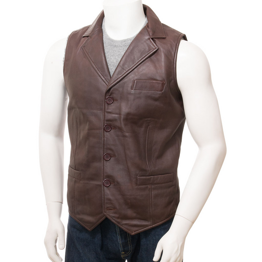 MEN'S BROWN LEATHER VEST: DANBY