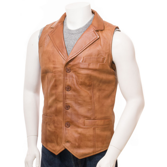 MEN'S CLASSIC TAN LEATHER VEST: DANBY