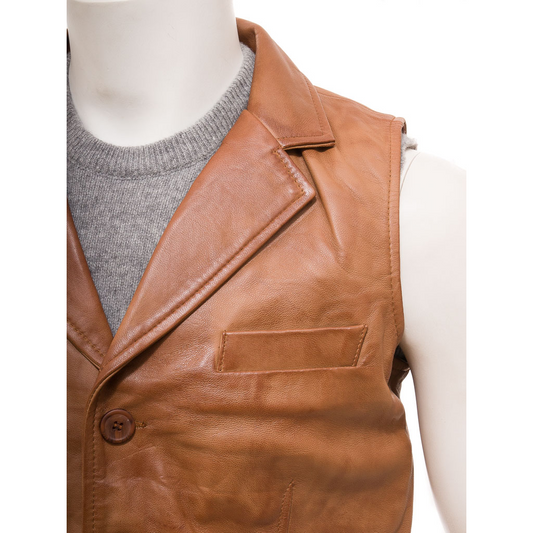 MEN'S CLASSIC TAN LEATHER VEST: DANBY