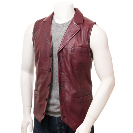 MEN'S BURGUNDY LEATHER VEST: DANBY