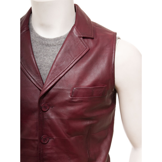 MEN'S BURGUNDY LEATHER VEST: DANBY