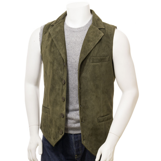 MEN'S CLASSIC OLIVE SUEDE VEST: DANBY