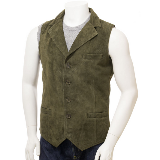 MEN'S CLASSIC OLIVE SUEDE VEST: DANBY