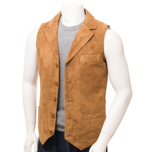 MEN'S CLASSIC TAN SUEDE VEST: DANBY