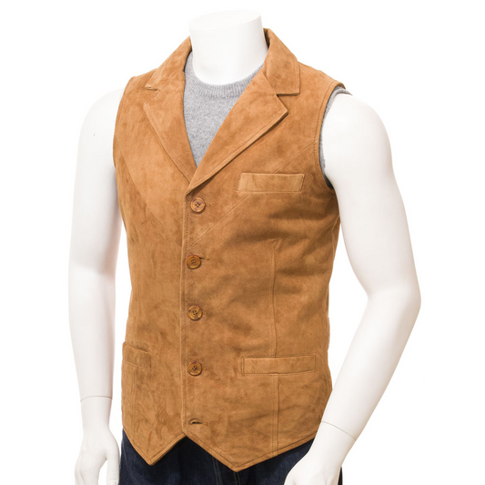 MEN'S CLASSIC TAN SUEDE VEST: DANBY