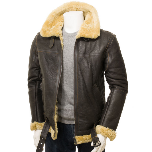 MEN'S BROWN AND GINGER SHEEPSKIN JACKET: EDINBURG