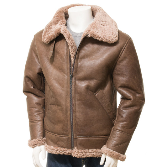 MEN'S ANTIQUE BROWN SHEEPSKIN JACKET: EDWARDS