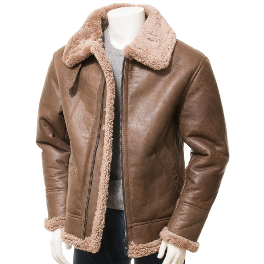 MEN'S ANTIQUE BROWN SHEEPSKIN JACKET: EDWARDS