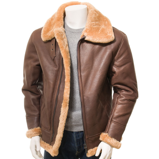 MEN'S BROWN AND GINGER SHEEPSKIN JACKET: EDWARDS