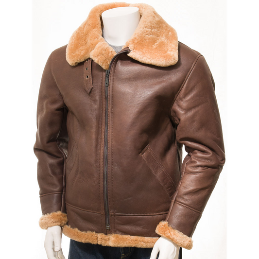 MEN'S BROWN AND GINGER SHEEPSKIN JACKET: EDWARDS