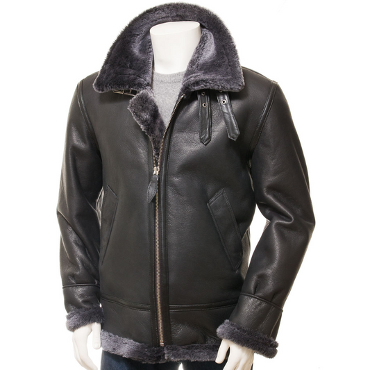 MEN'S BLACK AND GREY SHEEPSKIN JACKET: ELBRIDGE