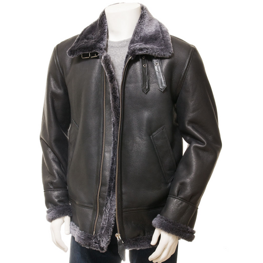 MEN'S BLACK AND GREY SHEEPSKIN JACKET: ELBRIDGE
