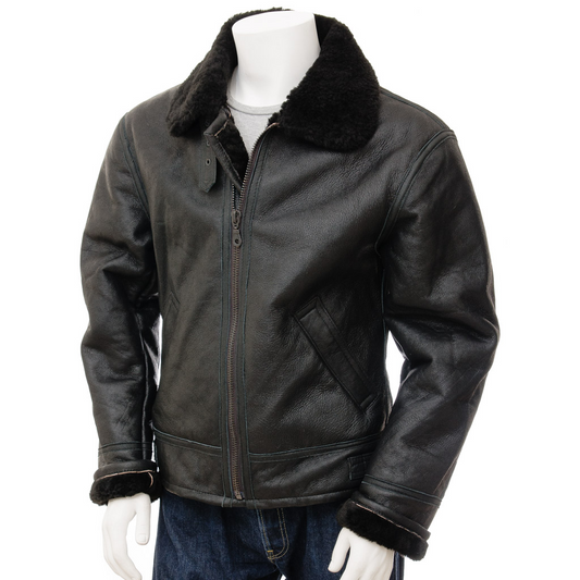 MEN'S BLACK SHEEPSKIN AVIATOR JACKET: ELBRIDGE