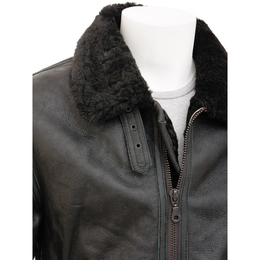 MEN'S BLACK SHEEPSKIN AVIATOR JACKET: ELBRIDGE