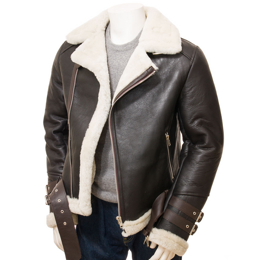 MEN'S BROWN SHEARLING BIKER JACKET: ELLINGTON