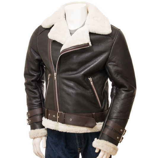 MEN'S BROWN SHEARLING BIKER JACKET: ELLINGTON