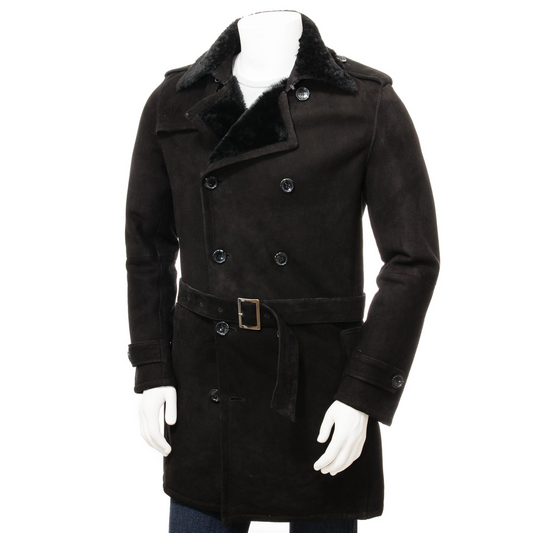 MEN'S BLACK SHEEPSKIN SHEARLING COAT: ELLISBURG