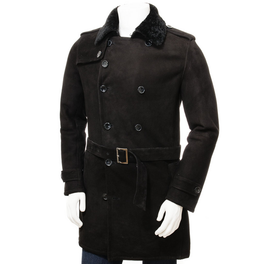 MEN'S BLACK SHEEPSKIN SHEARLING COAT: ELLISBURG