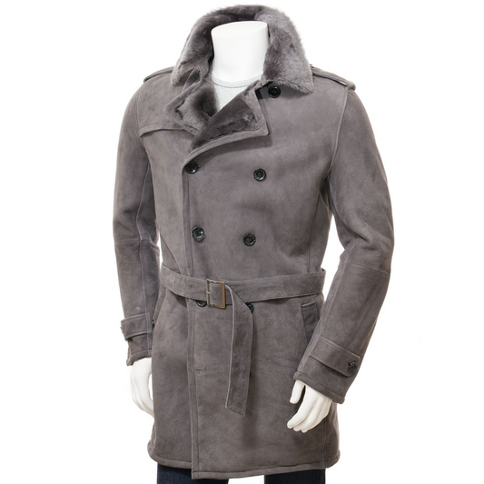 MEN'S GREY SHEEPSKIN SHEARLING COAT: ELLISBURG