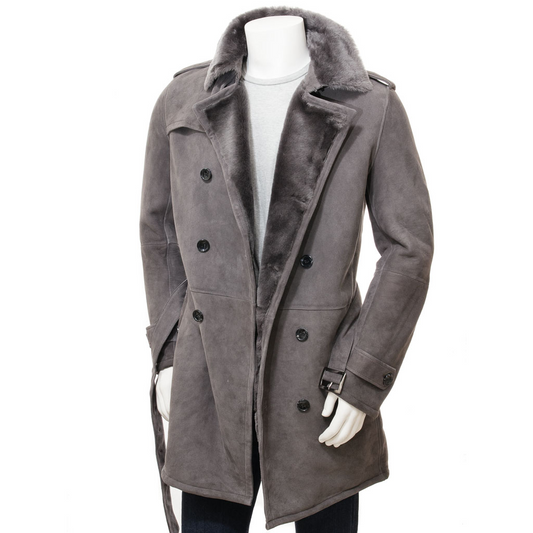 MEN'S GREY SHEEPSKIN SHEARLING COAT: ELLISBURG