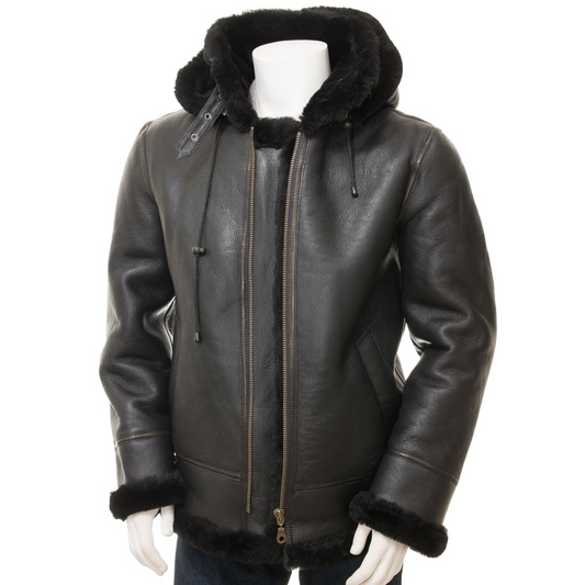 MEN'S BLACK SHEEPSKIN AVIATOR JACKET: ESSEX