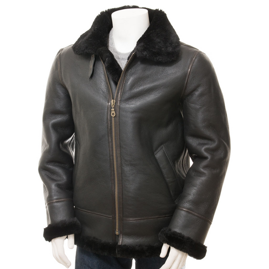 MEN'S BLACK SHEEPSKIN AVIATOR JACKET: ESSEX