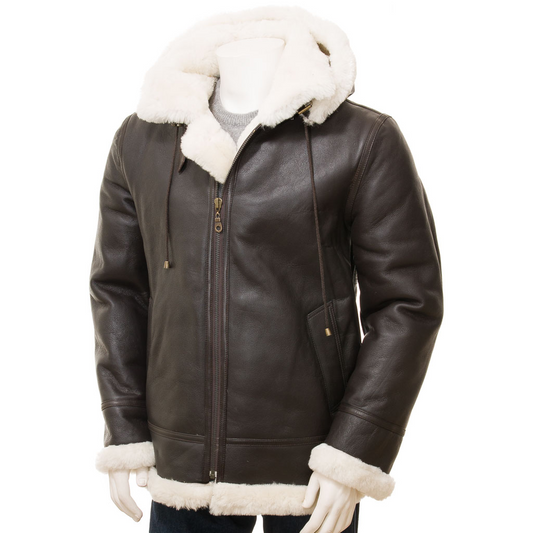 MEN'S BROWN & CREAM SHEEPSKIN JACKET: ESSEX