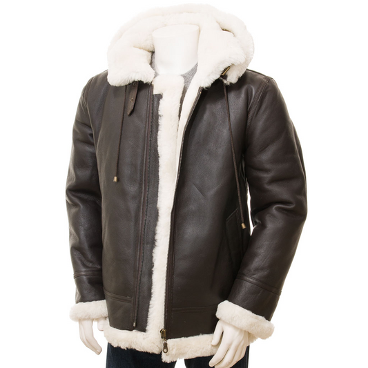 MEN'S BROWN & CREAM SHEEPSKIN JACKET: ESSEX