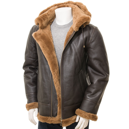 MEN'S BROWN & GINGER SHEEPSKIN JACKET: ESSEX