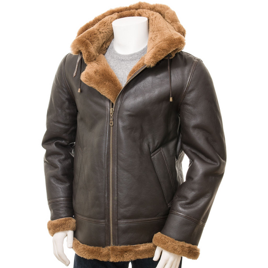 MEN'S BROWN & GINGER SHEEPSKIN JACKET: ESSEX