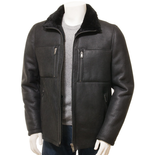 MEN'S BLACK SHEEPSKIN BIKER JACKET: FABIUS