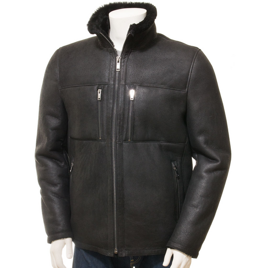 MEN'S BLACK SHEEPSKIN BIKER JACKET: FABIUS