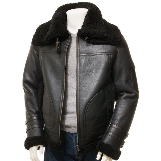 MEN'S BLACK SHEEPSKIN BOMBER JACKET: FAIRFIELD