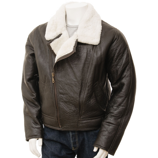 MEN'S BROWN AND CREAM SHEEPSKIN JACKET: FALLSBURG