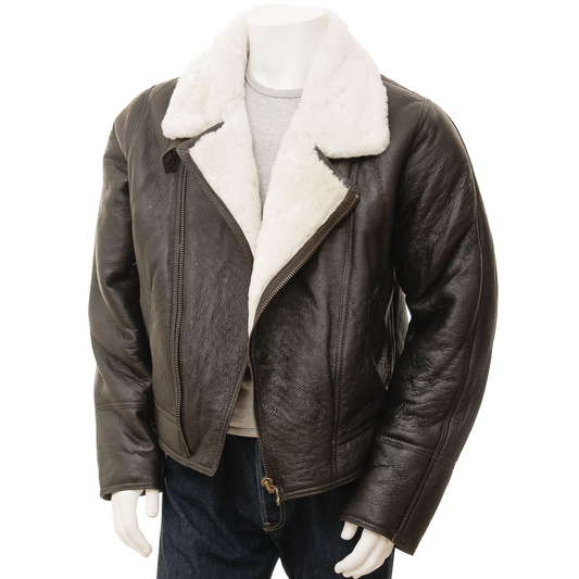 MEN'S BROWN AND CREAM SHEEPSKIN JACKET: FALLSBURG